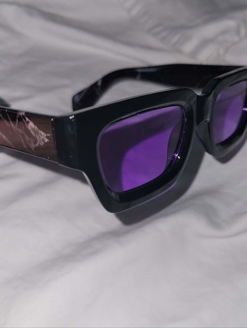 Black Frame Sunglasses with Purple Lenses - Picture 7 of 11